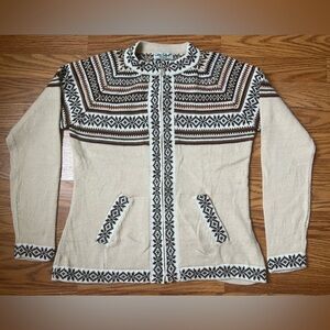 Women's Cream and Brown Cardigan Alpaca Sweater - Made in Peru